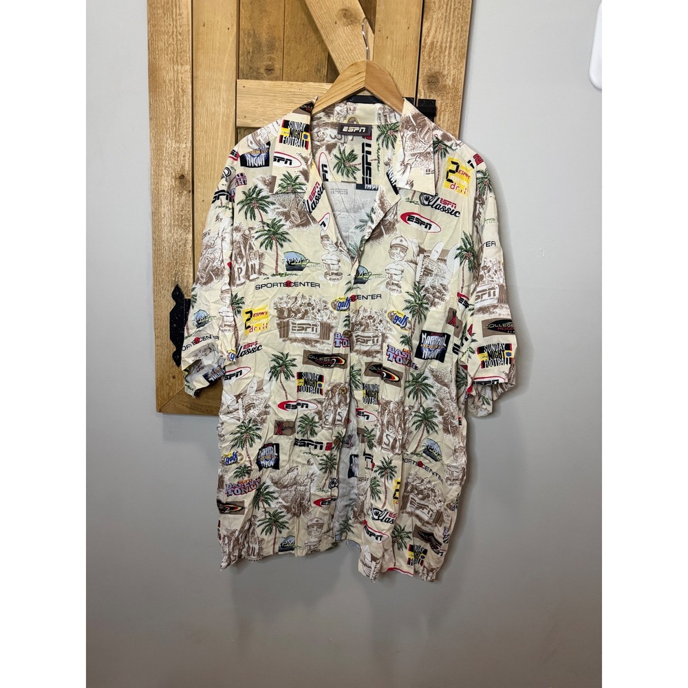 Vintage ESPN SportsCenter Hawaiian Shirt Mens XXL Sunday Night Football Tan AOP